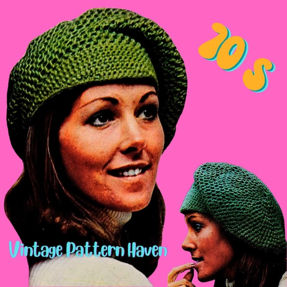 Vintage 1970s Crochet Beret Pattern PDF – Retro Tam Hat 