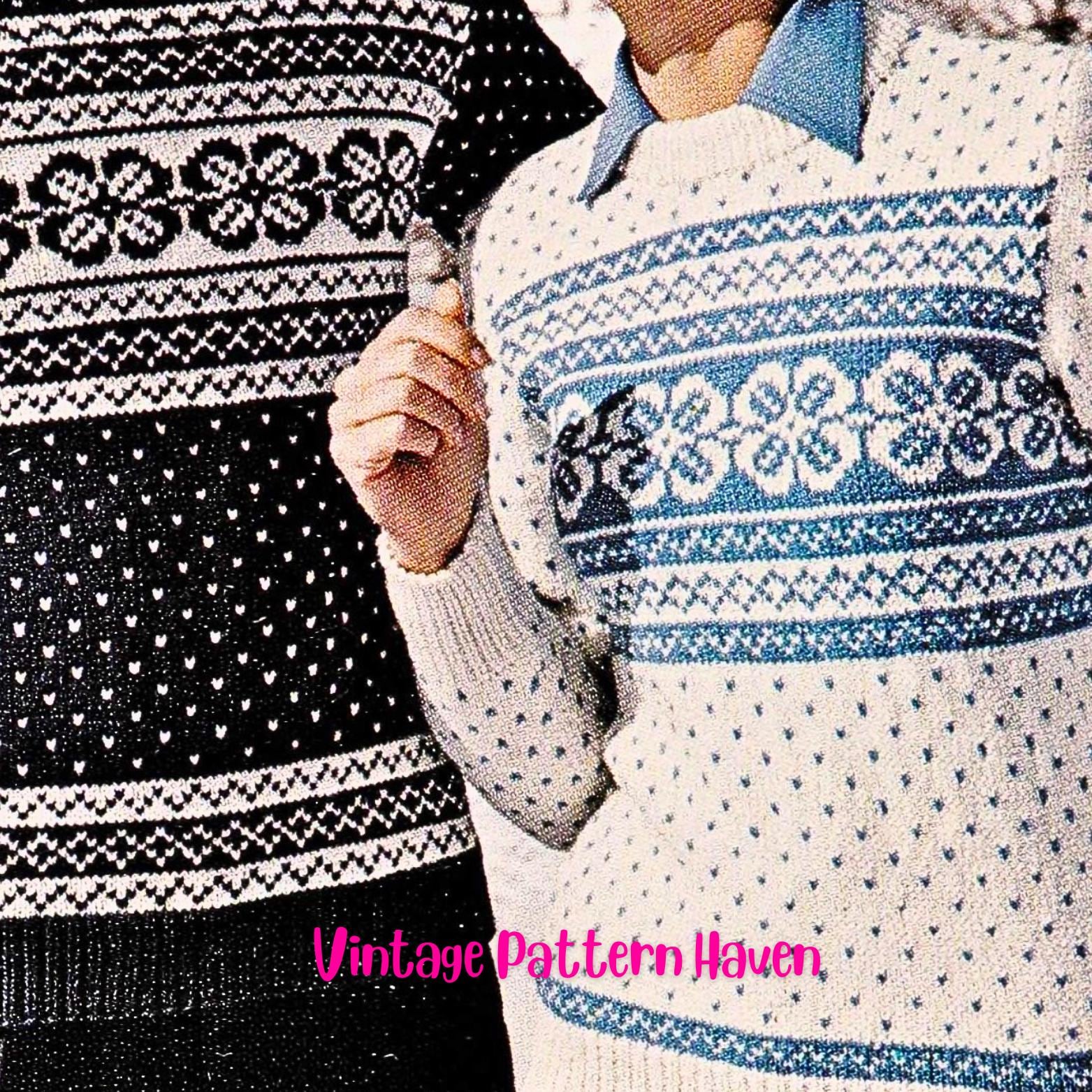Vintage Norwegian Knit Sweater Pattern PDF, Nordic Fair Isle Jumper ...