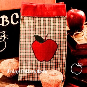 Vintage Lunch Bag Sewing Pattern PDF | Beginner-Friendly Reusable Snack Bag | Eco-Friendly Apple Applique | DIY Lunch Tote Pattern