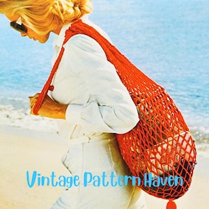 Vintage häkeln Mesh Bag Muster - Markttasche, Strandtasche, Öko-Einkaufstasche, wiederverwendbare Einkaufstasche, Retro Boho Stil, PDF-Muster