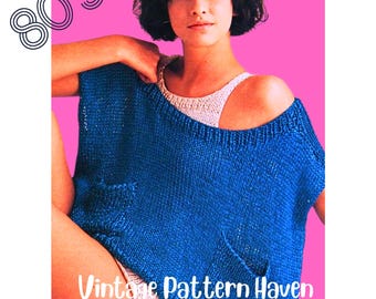 Funky Retro Knit Sweater & Bodysuit Pattern PDF • Sexy Off-Shoulder Square Top + Shiny Ribbon Bodysuit • Cool Vintage Knitting Pattern Set