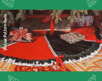 Vintage kerstboomrok naaipatroon pdf – Feestelijke gegolfde rand, snel zelfgemaakt vakantiedecor, omtrek 150 inch (380 cm)