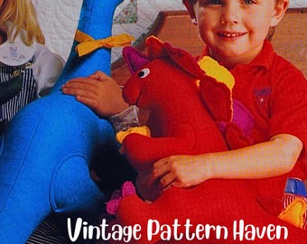 Patrón de costura de dinosaurio XL en PDF – Peluche de Apatosaurio y Estegosaurio – Peluche vintage de fieltro – Dinosaurios de peluche fáciles de usar – Idea de regalo para niños
