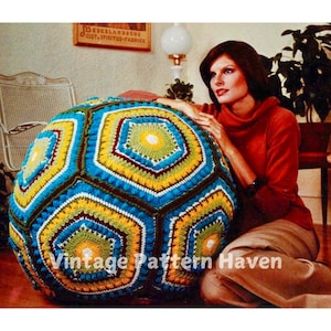 Vintage Giant Granny Hexagon Crochet Ball Pattern - Bold Boho Floor Cushion, DIY Home Decor, Kids Room Pouf, Unique Retro Gift PDF