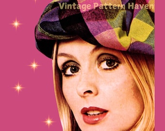 Patrón de costura de gorro Tammy de los años 70: estilo boina retro, gorro fácil de hacer tú mismo, moda vintage unisex, tela a cuadros o lisa, accesorio elegante