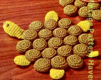 1970s Vintage Crochet Hot Pad & Turtle Trivet Pattern – Whimsical Kitchen Decor DIY, Bottle Cap Recycling Craft, Cute Retro Home Project!