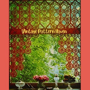 Vintage Crochet Curtain Pattern – 1970s Café Curtain – Catherine Wheel Lace – Retro Window Valance – Openwork Curtain PDF – DIY Home Decor