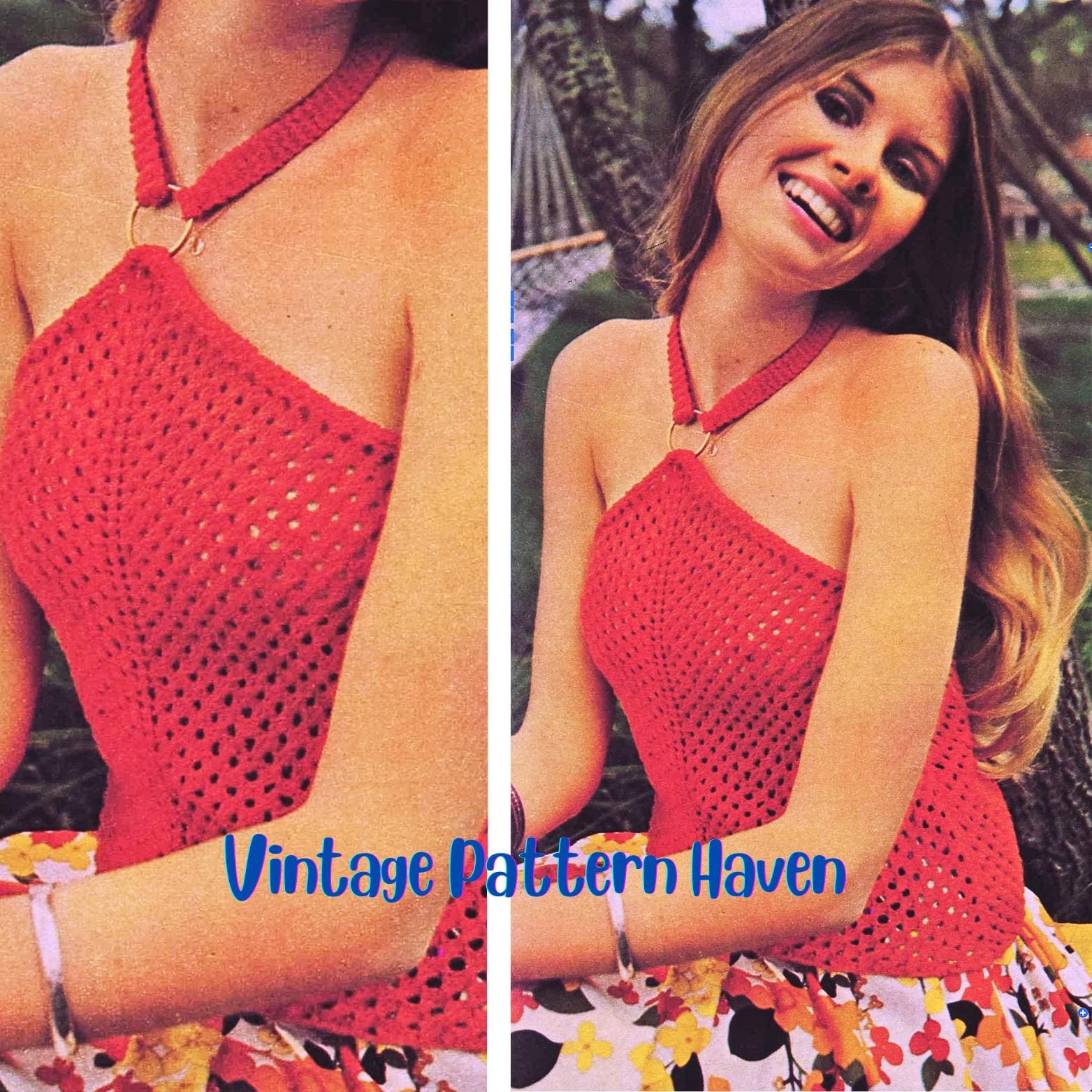 Vintage 1970s Knit Halter Top Pattern – Boho Mesh Summer