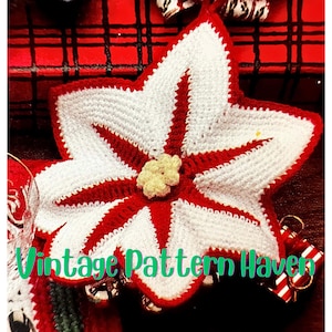 Vintage Poinsettia Potholder Crochet Pattern – Christmas Kitchen Decor – Quick DIY Gift – Retro Holiday Hot Pad – Festive Floral Design