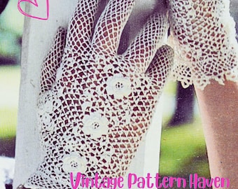 Lace Crochet Gloves Pattern PDF – Vintage Irish Crochet Gloves – Wedding Accessories – Floral Mesh – Delicate Romantic Design