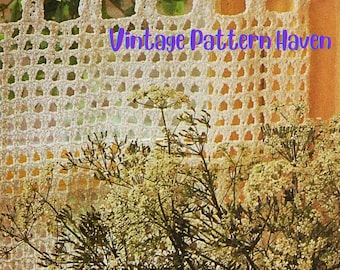 Vintage Crochet Curtain Pattern PDF – Delicate Openwork Arch Design, Small Café Curtain, Lace Window Decor, DIY Retro Home Crochet