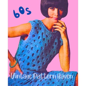 1960s Crochet Shift Dress Pattern PDF | Eyelet Lace Look, Bloused Waist Option, Lined or Unlined | Vintage Summer Dress to Crochet
