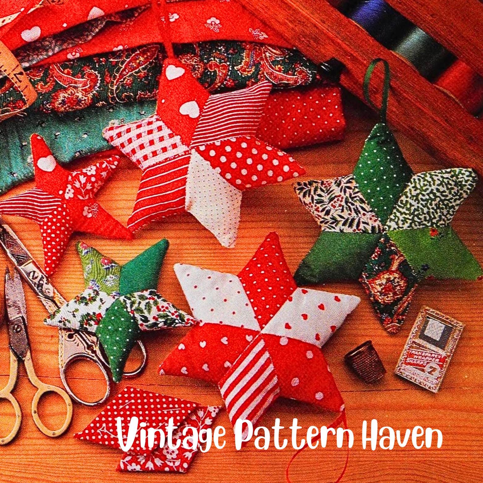 ヴィンテージパッチワークの星飾りパターン - 気まぐれなDIYのお祝い