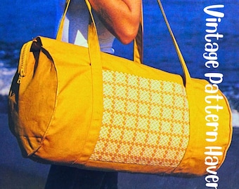 1970s Duffel Bag Sewing Pattern PDF – Vintage Roll Bag with Long Carrying Straps – 2 Sizes Included – Easy Weekend Travel Tote Project