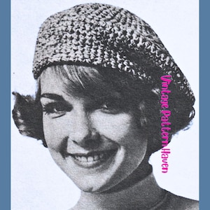 Crochet Beret Pattern PDF, 1960s Vintage Tammy Hat, Retro Slouchy Beanie, Easy Hat Tutorial, Mod Style, Handmade Gift Idea