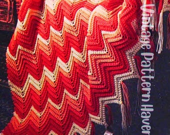 Vintage Afghaans haakpatroon rimpeling | Chevrondeken pdf | Zelfstudie Gemakkelijke zigzagworp | Retro gehaakt woondecoratie | Handgemaakt cadeau-idee