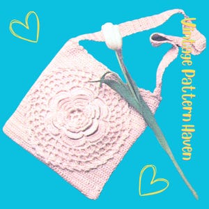Vintage Rose Crochet Bag Pattern – Boho Tote Bag, Retro Summer Purse, Intermediate Crochet Project, 9" Square Handbag, Flower Child Style