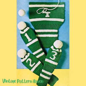 Golf Club Cover Knitting Pattern PDF, Vintage Golf Club Socks, Knit Golf Club Mitts, Golf Gift Pattern, Striped Club Cozy Tutorial