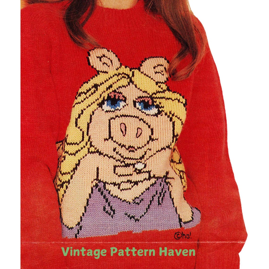 Vintage Muppet Sweater Knitting Pattern – Miss Piggy & Kermit Intarsia ...