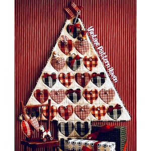 Calendrier de l'Avent en patchwork - 25 pochettes coeurs pour friandises, décoration de Noël à faire soi-même, arbre en tissu calicot, modèle créatif PDF