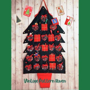 Vintage kerstnaaipatroon | Gigantische vilten adventsboom | Gewatteerde patchwork muurhanger | Feestelijke aftelkalender | Adventskalender