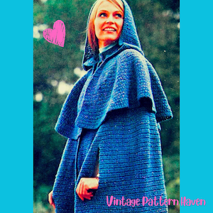 Hooded Crochet Cape Pattern PDF, Vintage Crochet Cloak, Medieval Cape, Fantasy Cosplay Cape, Cottagecore Shawl, Aran Crochet