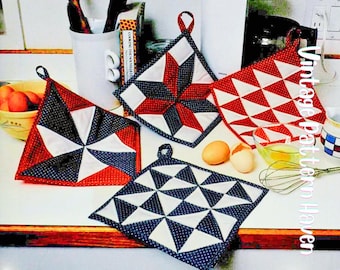 Patchwork Topflappen Schnittmuster PDF | Einfach gestepptes Hot Pad | Stoffreste Projekt | Retro Landhausküche Dekor | Handgefertigte Geschenkidee