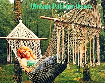 Vintage 1970s Macrame Hammock Pattern PDF – Retro Boho Home Decor – DIY Hanging Hammock Chair – Easy Macrame Knots Tutorial