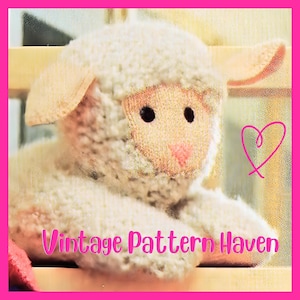 Vintage Knitting Pattern Lamb Toy – Easy Soft Sheep Plush PDF (Basic Crochet Needed), Cute Baby Shower or Easter Gift (16” / 40cm)