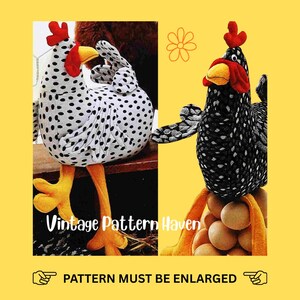 Vintage stoffen kip naaipatroon pdf | Vergrote sjabloon vereist | Grillig paasdecor | Gevulde knuffel lapjes stof afbeelding 3