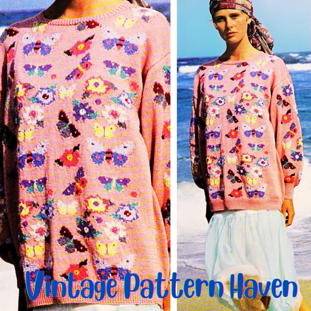 Butterfly Floral Sweater Knitting Pattern – Vintage Pullover