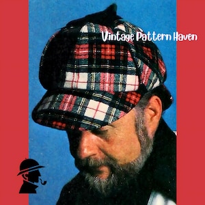 Sherlock Holmes Hat Sewing Pattern PDF | Vintage 1970s Deerstalker Hat | Halloween Costume, Carnival Cosplay, Dress Up Detective Hat DIY