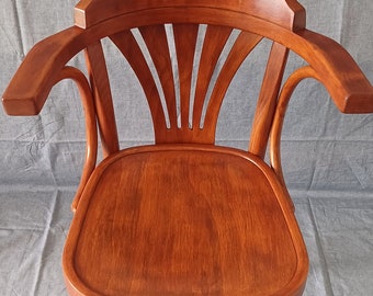 Vintage Bentwood Dining Chair / Pub Style / Mid-century / Wooden Armchair with Armrest / Thonet Style