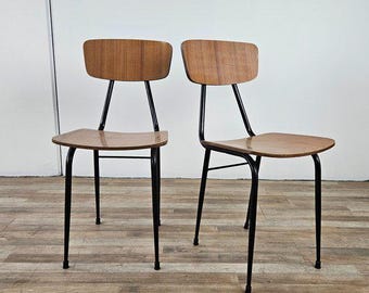 Pair of Postmodern Wooden Metal Folding Chairs /piu Chairs