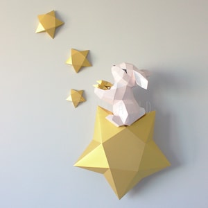 Papercraft Lapin sur une étoile Modèle PDF Lapin - Modèle en origami pour travaux manuels créatifs | Créations DIY en papier sur Etsy