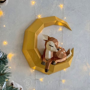 Plantilla PDF: Cervatillo en la Luna para manualidades y decoración creativas/Diseño imprimible para proyectos festivos