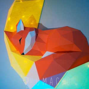 Papercraft volpe sulla luna, Papercraft 3D decorazione volpe, 3D Papercraft PDF, Papercraft, Low poly, scultura di carta 3D, regalo baby shower, Bumagid immagine 7