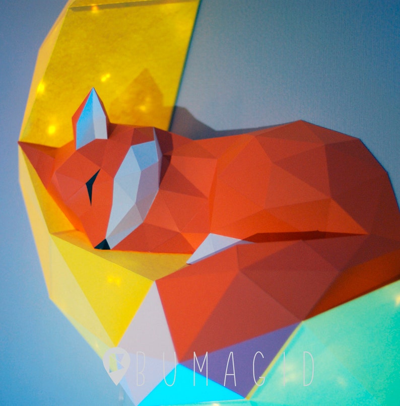 Papercraft volpe sulla luna, Papercraft 3D decorazione volpe, 3D Papercraft PDF, Papercraft, Low poly, scultura di carta 3D, regalo baby shower, Bumagid immagine 7