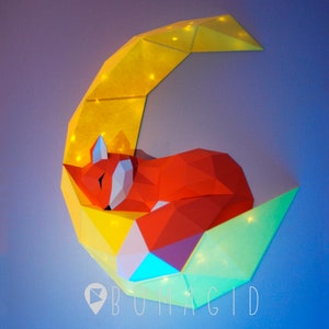 Papercraft volpe sulla luna, Papercraft 3D decorazione volpe, 3D Papercraft PDF, Papercraft, Low poly, scultura di carta 3D, regalo baby shower, Bumagid immagine 6