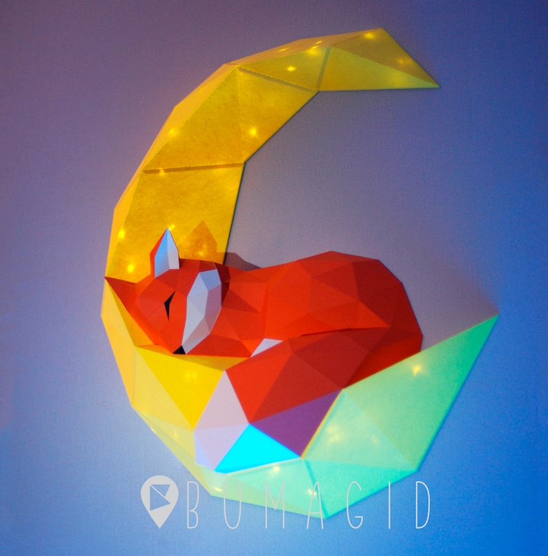 Papercraft volpe sulla luna, Papercraft 3D decorazione volpe, 3D Papercraft PDF, Papercraft, Low poly, scultura di carta 3D, regalo baby shower, Bumagid immagine 6