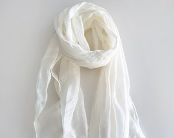 Bufanda de lino mujer chal de lino blanco bufanda de verano, pañuelo de lino bufanda blanca, bufanda ligera, bufanda de mujer