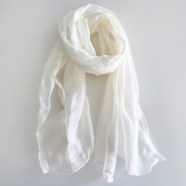 Linen scarf women white linen shawl summer scarf, linen headscarf white scarf, lightweight scarf, ladies scarf