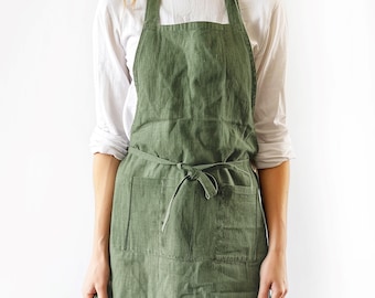 Linen baking apron with pockets. Linen kitchen apron for women. Gardening apron, cooking apron, linen apron