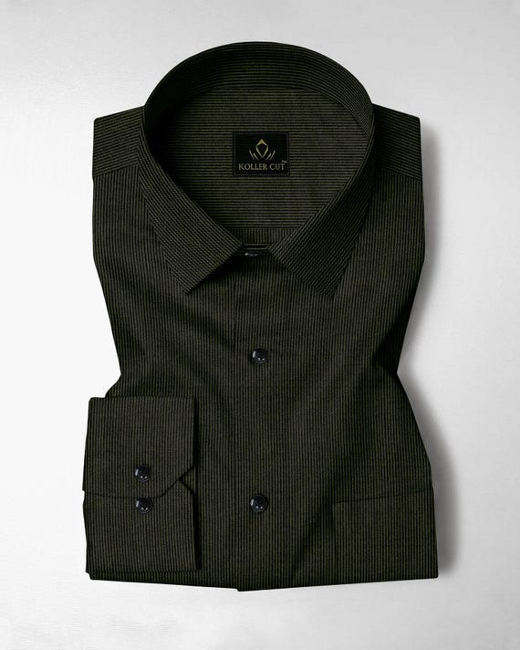 jade green dress shirt Black and Spruce Herringbone Stripes Oxford Cotton Designer Men's Shirt 20260509-PRODUCT-US