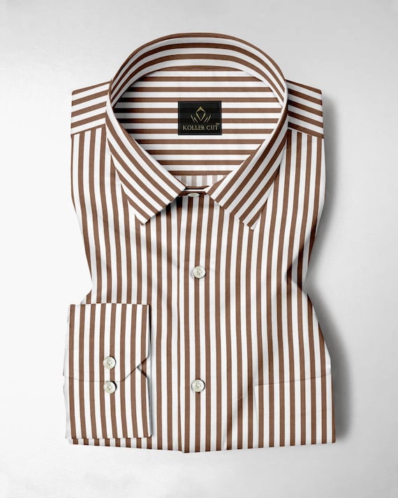 Men's White and Antler Brown Candy Stripe Cotton Shirt Bankers Dress Shirt Regular Fit - Etsy Israel Men's White and Antler Brown Candy Stripe Cotton Shirt Bankers Dress Shirt Regular Fit - Etsy Israel
