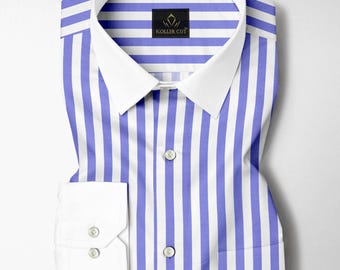 Chemise en coton à rayures bleues et blanches de créateur Iolite, coupe classique pour hommes