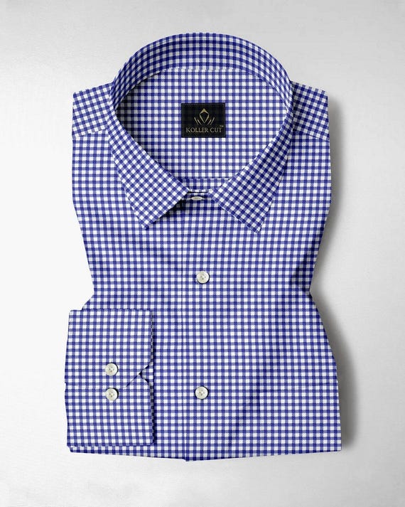 White and Amparo Blue Gingham Checks Cotton Shirt Regular Fit Men's Shirt