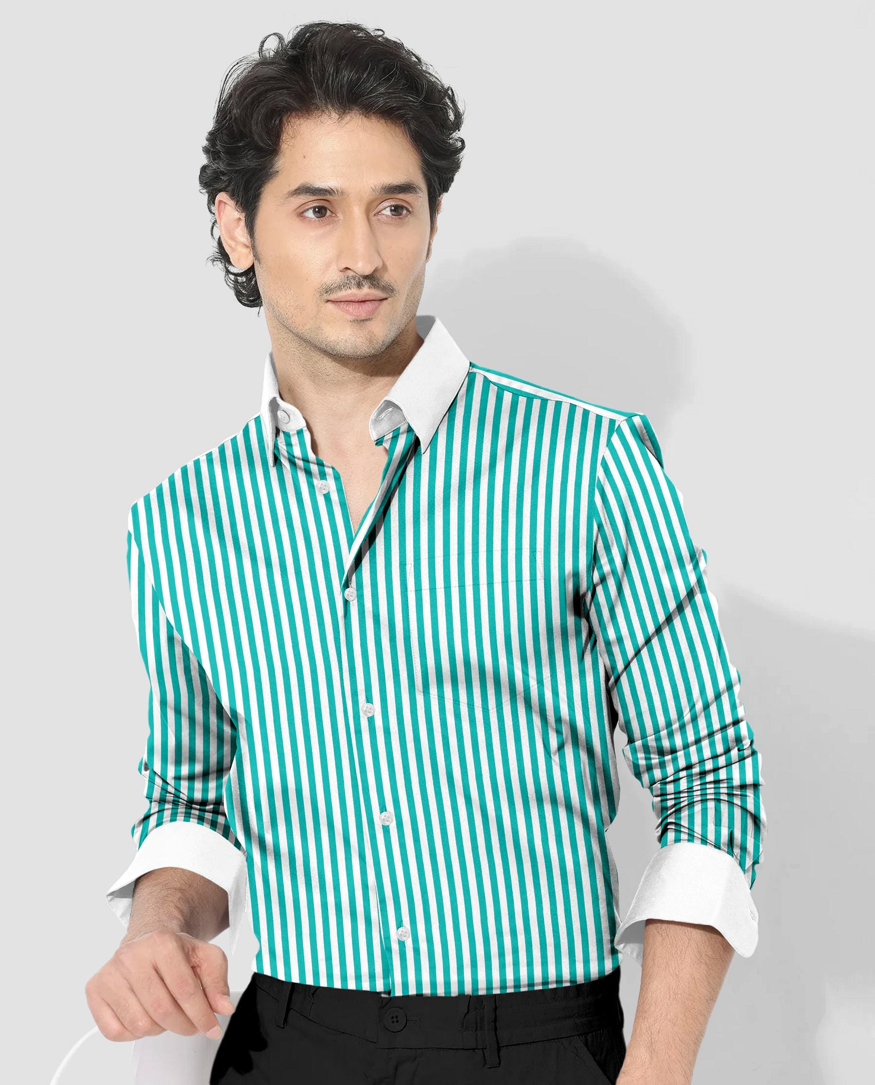 Formal White And Seafoam Designer Green Shirt Quality Regular Fit Dress Shirt Function Wear