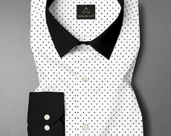 Chemise en coton de marque blanc lait et noir de jais imprimée à pois Chemise sur mesure pour homme
