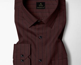 Chemise en coton oxford à fines rayures rouge sang et noir corbeau